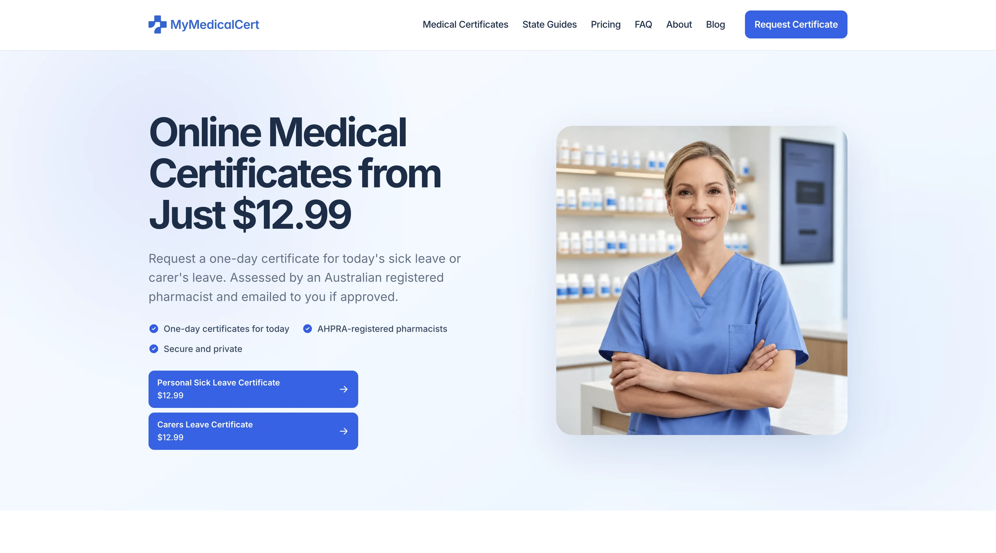 My Medical Cert website preview
